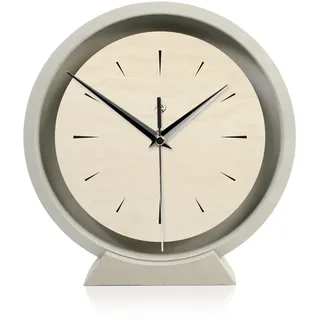 Runde Tischuhr aus Beton im Industrial Design – leise Standuhr ohne Ticken in minimalistischem Design mit exklusivem Echtholzdekor – Maße ca.: 22x23cm (Vogelaugenahorn hell, leises Funkuhrwerk)