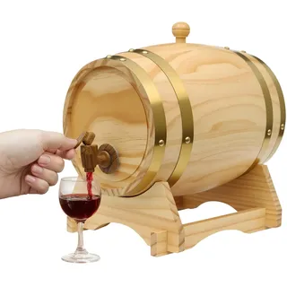 5L Weinfass aus Kiefernholz, Holzfass mit Zapfhahn & Ständer, Ovales Wein & Whiskey Fass zur Aufbewahrung und Reifung, Dekoratives Schnapsfass für Zuhause, Bar & Party