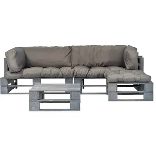 Helloshop26 - Gartenmöbel Outdoor-Möbel 4-teiliges Set Paletten mit grauen Kissen Holz 02_0016273