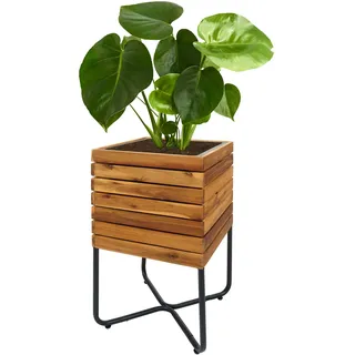Mendler Pflanzkasten HWC-L25, Pflanzkübel Blumenkasten, quadratisch 60x33x33cm Outdoor Stahl Akazie Holz braun