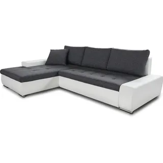 Sofnet Ecksofa mit Schlaffunktion Faris - Couch mit Bettkasten, Big Sofa, Sofagarnitur, Couchgarniitur, Polsterecke, Bett (Weiß + Graphit (Madryt 120 + Inari 94), Ecksofa Links)