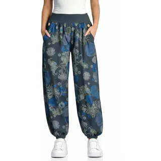 Mississhop 277 Damen leichte Blumenprint Hose Sommerhose Haremshose Ballonhose Blumen Pumphose Aladinhose Sommer Baggy Pants Graphit - Einheitsgröße