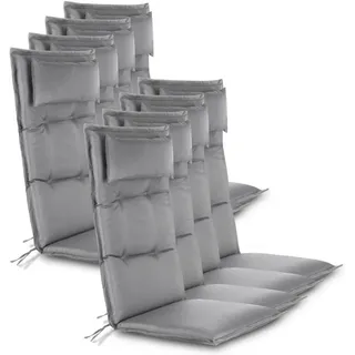 Aspero Hochlehnerauflage 8 wasserdichte Stuhlauflagen Hochlehner, Gepolsterte und wasserdichte Outdoor Auflage grau