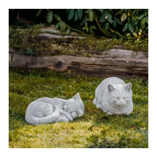 gartendekoparadies.de Gartenfigur 2 Katzen im Set, Steinfiguren, H. 17 cm, 12 kg, Frostsicher grau