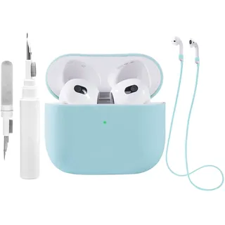 Teyomi Hülle Kompatibel mit Airpods 3 mit Reinigungsset, Silikonhülle kompatibel mit Apple AirPods 3 Case, für Airpods 3 Generation Hülle, für Airpods 3 Schutzhülle mit Straps(Hellblau)