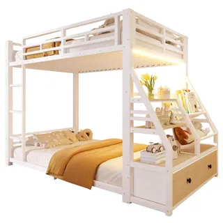 Stilvora Etagenbett, Weiß, Metall, Holzwerkstoff, 2 Schubladen, 90x200 cm, Kinder- & Jugendzimmer, Kindermöbel, Kinderbetten, Etagenbetten