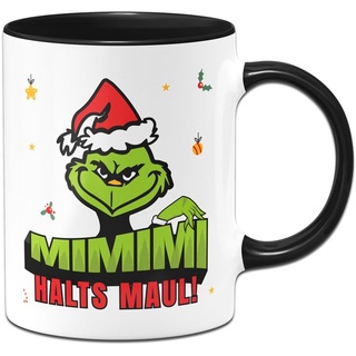 Tassenbrennerei Grinch Tasse - MiMiMi Halts Maul - Weihnachtstasse lustig - Kaffeetasse mit Spruch, Weihnachtsmotiv - Deko (Schwarz)