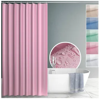 ANRO Duschvorhang aus Italien hochwertiger Badevorhang Textil mit Ösen und Haken Breite 240 cm (Packung, 1-tlg., Duschvorhang inkl. Aufhängeringe), robuster Vorhang Stangenaufhängung in Größe 200x240cm in rosa rosa 240 cm x 200 cm