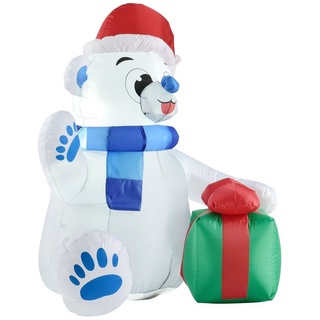 en.casa Weihnachtsfigur, Polarbär 120cm LED Beleuchtet Eisbär mit Geschenkbox Aufblasbar bunt