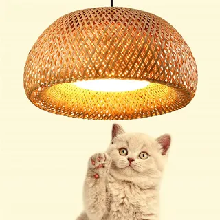 Pendelleuchte Landhausstil Vintage Pendellampe Handgeflochten Kronleuchter Bambus Lampenschirm Hängeleuchte E27 Höhenverstellbare Kreative Garten Hängelampe Restaurant Teestube Wohnzimmer Café,45cm