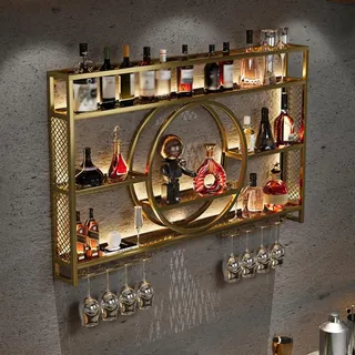 Wohnzimmer Bar,barschrank Vintage Retro Bar Regal Wand Gold Beleuchtung Hängend Flaschenregal Wandmontage Schmal Schnapsregal(Size:120 * 15 * 80cm,Color:Gold)