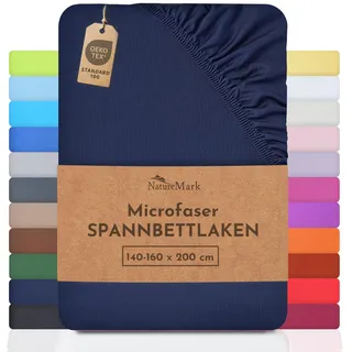 NatureMark - Mikrofaser SPANNBETTLAKEN zum Sparpreis! viele Größen und Farben Markenware (140x200-160x200 cm, Navy blau)