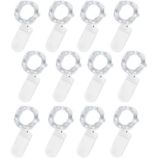 Batteriebetriebene Lichterkette, 12-teiliges Set, 2 M, 20 Leds, Wasserdicht, Kupfer, Für Geburtstag, Party, Hochzeit, Weihnachten, Gartendekoration (kaltweiß)