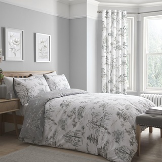 Dreams & Drapes Design – Orientalischer Garten – pflegeleichtes Bettbezug-Set – Einzelbettgröße in Grau