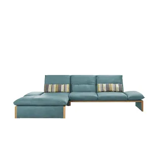 KOINOR Leder-Ecksofa mit Massivholzrahmen aus Wildeiche Humfrey ¦ türkis/petrol ¦ Maße (cm): B: 314 H: 93 T: 159.0