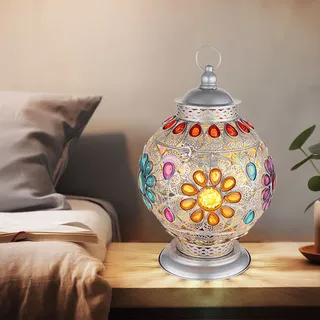 Tischlampe Tischleuchte Nachttischlampe orientalisch Metall Acrylkristalle E27