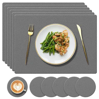 Silikon-Platzsets und Untersetzer, Geprägtem Design, 6er-Set, Dunkelgrau | Hitzebeständig bis 230°C, rutschfest & wasserdicht, Tischsets für Restaurant, Küche, Garten-Essplatz im Freien, 40 x 30 cm