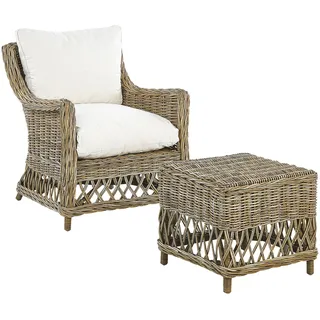 Beliani Gartensessel Ribolla Baumwolle 66 x 78 x 70 cm Cremeweiß mit Hocker
