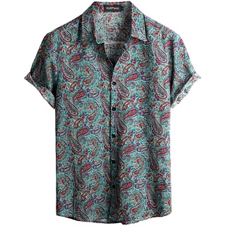 VATPAVE Herren Hawaii Hemd Männer Kurzarm Sommer Freizeithemd Casual Strand Blumen Hawaiihemd XX-Large Grün