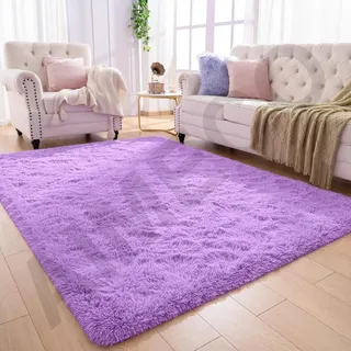 AIMECO Lila Hochflor Teppich, 160x200 cm, Flauschig, Anti-Rutsch & Waschbar, Purple Shaggy Rug für Wohnzimmer & Schlafzimmer