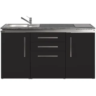 Stengel Miniküche Designline MD 160 Schwarz mit Kühlschrank, 160 cm