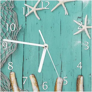 Wallario Design Wanduhr Maritime Dekoration aus Echtglas, Größe 20 x 20 cm - Türkis