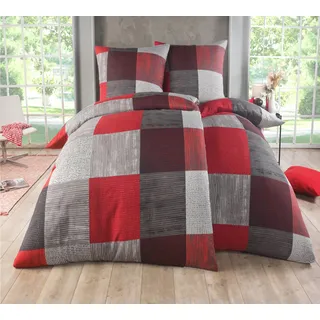 Kuscheli Bettwäsche 135x200 + 80x80 cm atmungsaktiver Bettbezug, moderne Designs, Mikrofaser, 4 teilig, Für Allergiker geeignet, pflegeleicht, angenehm weicher Stoff grau|rot