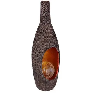Solarleuchte Gartendeko für Außen Deko Design Solarleuchte Rattan-Optik goldfarben mit Glaskugel, Crackle braun, LED warmweiß, LxH 14,3x45,5 cm