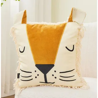 Alavya Home® Dekokissen Kinderkissen Löwe - D32 cm Kuschelkissen Kinder Flauschig mit Füllung, Kinderkissen Zierkissen für Babyzimmer Kinderzimmer Deko - 32 x 35 cm