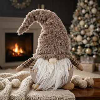 Wichtel Deko Figur groß Weihnachten Gnom sitzend 65 cm Weihnachtswichtel braun
