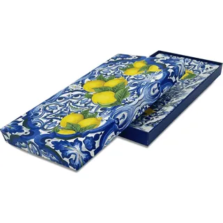 DIVINA Italian Design SF182 Rechteckiger Teller aus Keramik Lemon im mediterranen Stil, 30,5 cm, für Vorspeisen und Desserts