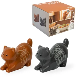 Fisura - Salz- und Pfefferstreuer "Katzen", 2er-Set für den Tisch | Küchen-Salzstreuer in Katzenform. Salz- und Pfefferstreuer-Set aus Keramik. Originelles, dekoratives Design. 10 x 7 cm.