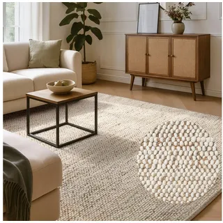 Villeroy & Boch Teppich Peas, rechteckig, Höhe: 18 mm, Handgewebt, Bouclé, Wolle, Jute, Natur, Läufer, Wohnzimmer, Skandi beige|weiß 80 cm x 150 cm x 18 mm