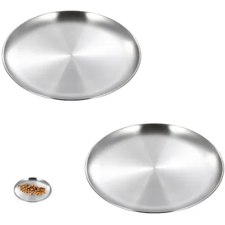 2 Stück Edelstahl Teller,Campingteller,Edelstahlteller,Runden Geschirr,Tablett,Platzteller Silber,Campinggeschirr,Metallteller,Stainless Steel Plate,Reisplatte,Speiseteller für Outdoor,Picknick,Küche