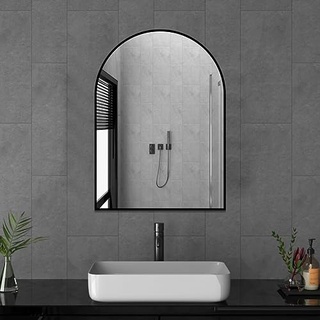 Goezes Schwarz Halbrund Spiegel 60x80cm groß Halbrund Wandspiegel Badezimmerspiegel Metallrahmen Badspiegel Badezimmer Wandmontage Schminkspiegel für Badezimmer, Schlafzimmer, Wohnzimmer