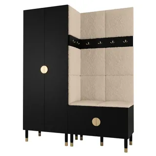 ABIKS MÖBEL Kompaktgarderobe PALERMO Set 2 Garderobe mit gepolsterten Paneelen, Industriell Design schwarz