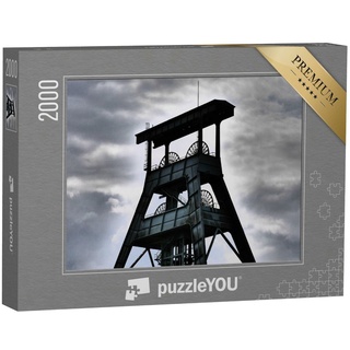 puzzleYOU Puzzle Alter Förderturm im Ruhrgebiet, schwarz-weiß, 2000 Puzzleteile, puzzleYOU-Kollektionen Deutschland, Schwarz-Weiß