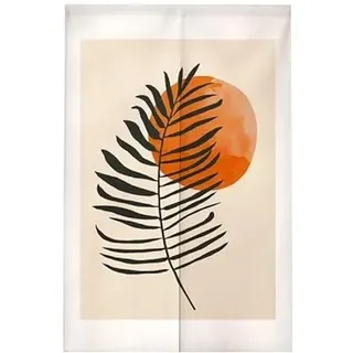 Türvorhang Palmenblätter Schwarz Vorhänge Kurz Polyester Küchenvorhänge Raumteiler Vorhang Türvorhang Insektenschutz Tür Vorhang mit Teleskopstange Fliegenvorhang Terrassentür Vorhang Tür 90x200cm