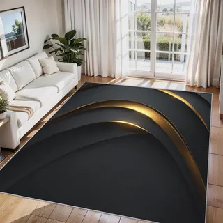 Generisch Schwarz Gold Teppich Wohnzimmer 60x90 cm, Waschbarer Teppich Modernes 3D Minimalistisch, Weich Kurzflor Teppiche, rutschfest Fußmatte Bettvorleger Schlafzimmer ZY&L17