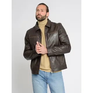 Lederjacke MUSTANG "31021630", Herren, Gr. L, braun (schwarz braun), Obermaterial: 100% Lammleder / Innenfutter: 100% Baumwolle / Ärmelfutter: 100% Polyester, Ziersteppung, Jacken