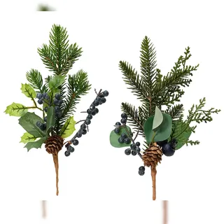 Christmas Decorations Künstliche Zweige 24cm mit blauen Beeren 1 Stück sortiert Grün / Braun