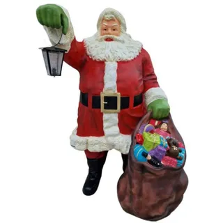 Casa Padrino Luxus XXL Deko Skulptur Weihnachtsmann mit Laterne und Beutel Rot / Mehrfarbig 125 x H. 190 cm - Lebengroße XXL Weihnachtsmann Deko Figur - XXL Weihnachts Dekoration