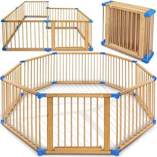 KIDUKU Kiduku® 7,2 Meter Laufgitter blau XXL klappbar inkl. Tür, bestehend aus 8 Elementen, individuell formbar Laufstall Absperrgitter
