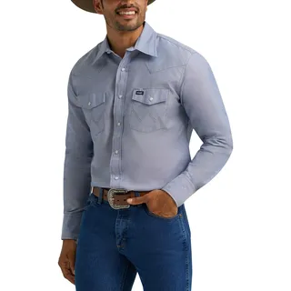 Wrangler Herren Arbeitshemd Cowboy-Schnitt Western Chambray Snap Langarm, Light Chambray, 3X Hoch - 3XL Lang