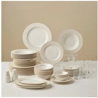 Karaca Geschirr-Set 60-tlg Tafel- & Frühstücksset 8 Pers., 8 Personen, Weiß