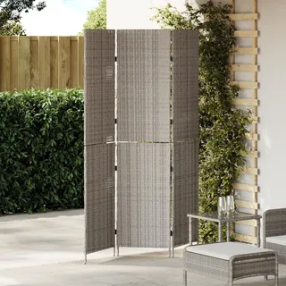Faltbarer Raumteiler 3-teilig Grau 147x180 cm Poly Rattan Stahlrahmen Sichtschutz Paravent