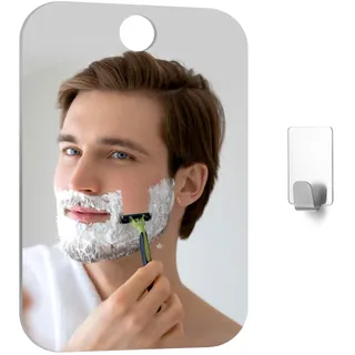 Nogeqi Duschspiegel, Antibeschlag Rasierspiegel Dusche Reise Spiegel Mit Saugnapf, Shower Mirror zum Aufhängen Inkl 1 Klebehaken für Dusche Campingspiegel Bad Hängespiegel Fogless 25cm×20cm