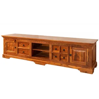 Massivmoebel24 Oxford TV-Lowboard 220x50x55 cm Honig Lackiert Braun Massivholz