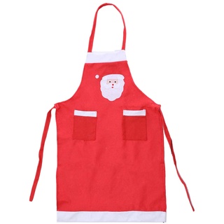 BESTOYARD Weihnachten Schürze Weihnachtsschürze Kochschürze Nikolaus Küchenschürze Verstellbar Latzschürze mit Taschen für Kinder Frauen Männer (rot)