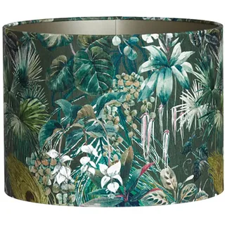 Dirk Davids Leuchten GmbH Lampenschirm Lampenschirm Zylinder in Velours mit Floralen Motiven in Grün 40-40-30, Hochwertiger Velours-Stoff grün